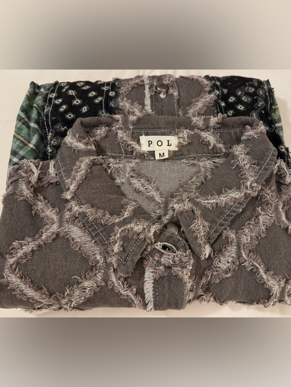 🤎NEW POL Textured Shacket Green & Brown Patchwork- Beautiful 💚 - Picture 2 of 7